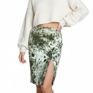 nwot Italy vintage pencil skirt stretch printed silts green moss cotton xs